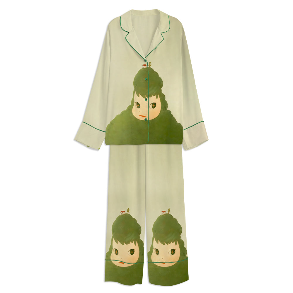 Yoshitomo Nara Unisex Long Sleeve Satin Pajama Set 1