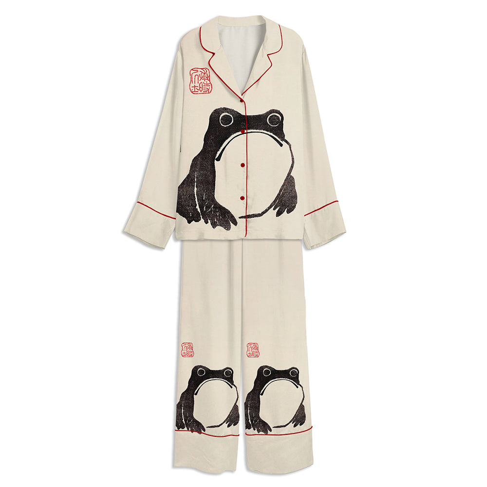Matsumoto Hoji Japanese Frog Unisex Long Sleeve Satin Pajama Set 2