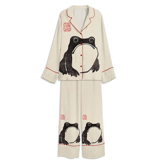 Matsumoto Hoji Japanese Frog Unisex Long Sleeve Satin Pajama Set 2