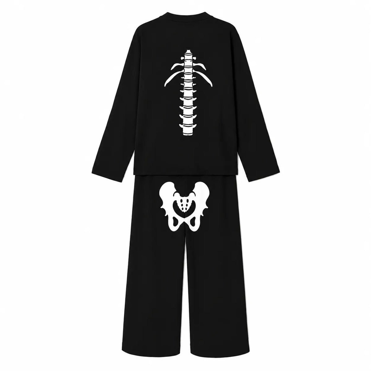 Tokyo-Mood Halloween X-Ray Skeleton Black Unisex Long Sleeve Silky Satin Pajama Set