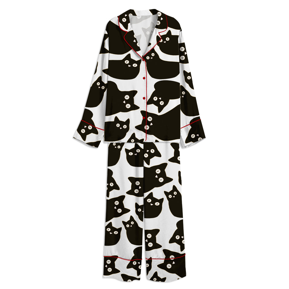 Cats Are Watching You Unisex Long Sleeve Satin Pajama Set
