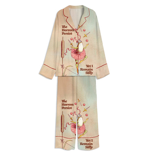 Silly Frog Tightrope The Horrors Persist Unisex Long Sleeve Satin Pajama Set
