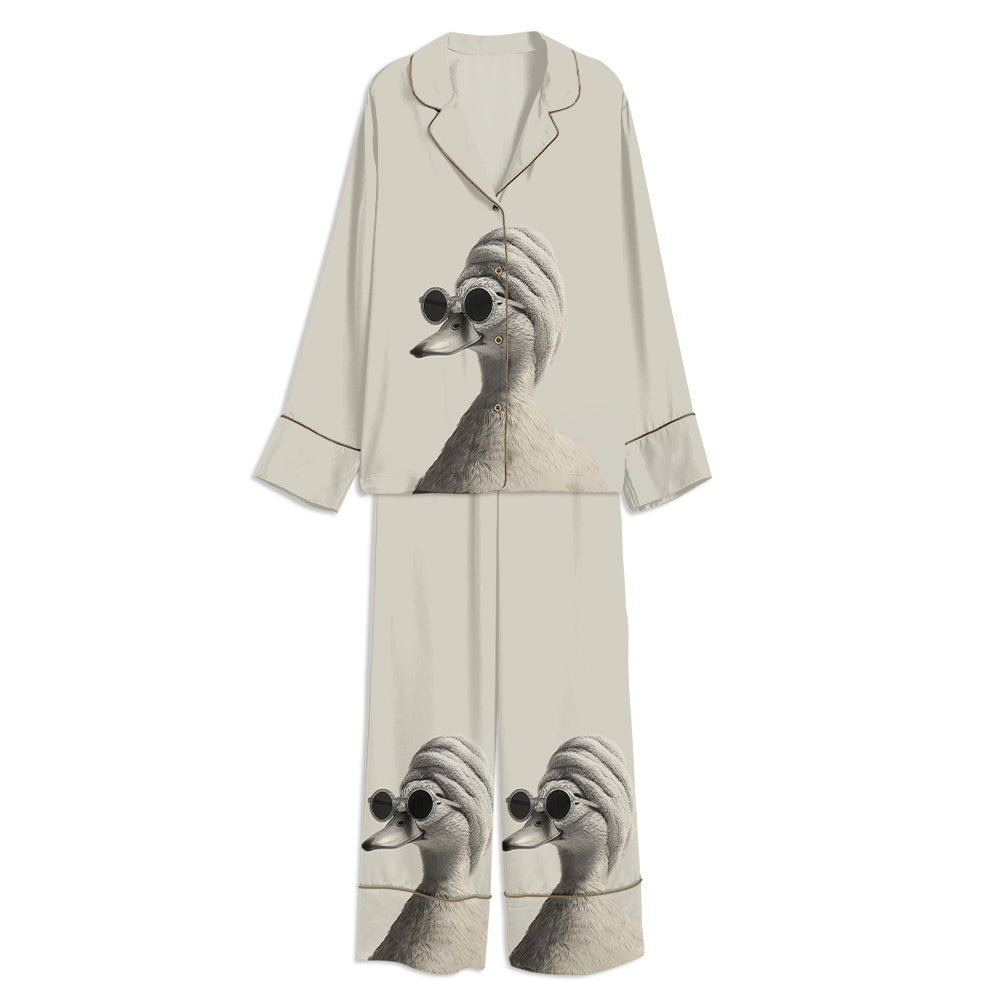 Duck In Towel Unisex Long Sleeve Satin Pajama Set