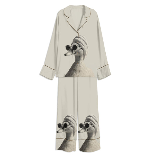 Duck In Towel Unisex Long Sleeve Satin Pajama Set