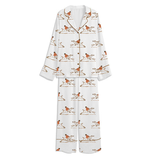 Stout Huntsman On A Galloping Horse Unisex Long Sleeve Satin Pajama Set