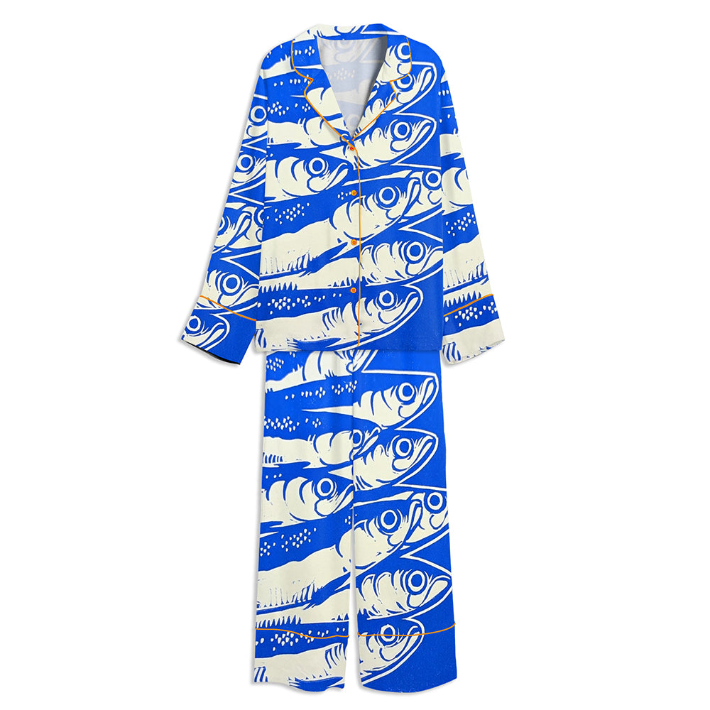 Sardines Asian Food Unisex Long Sleeve Satin Pajama Set