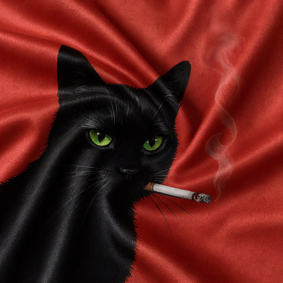 Vintage Black Cat Smoking Cat Art Unisex Long Sleeve Satin Pajama Set
